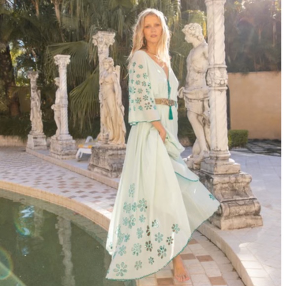 Chasing Unicorns Hotel California Embroidered Dress Green OS NWT - Picture 1 of 16